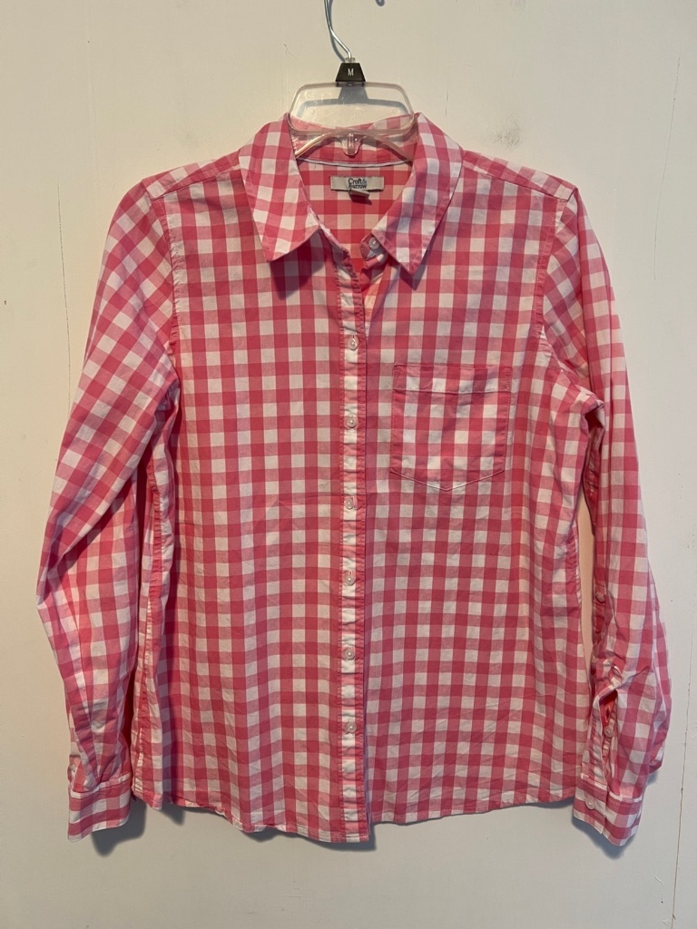 croft & barrow Pink and White Checkered Button Up Shirt Size S 0405262